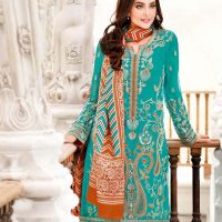 Gul Ahmed Sea Green Lawn Trencia Satin Silk Festive Collection 2016 3 pc suit
